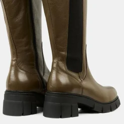 Chelsea Boots en Cuir lisse élastique vert kaki - Talon 6 cm-Galeries Lafayette Clearance