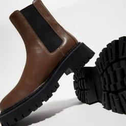 Femme Mi/Mai Bottines^Chelsea Boots en Cuir Chunky marron