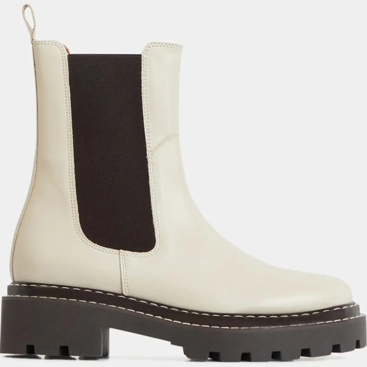 Femme Galeries Lafayette Bottines^Chelsea Boots en Cuir lisse surpiqures blanches - Talon 4 cm