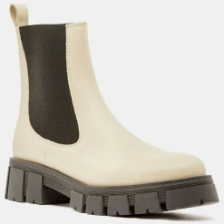 Femme Galeries Lafayette Bottines^Chelsea boots en Cuir semelle épaisse beiges - Talon 4,5 cm