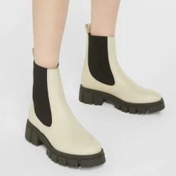Femme Galeries Lafayette Bottines^Chelsea boots en Cuir semelle épaisse beiges - Talon 4,5 cm