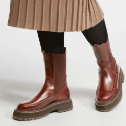 Femme Galeries Lafayette Bottines^Chelsea Boots en Cuir semelle épaisse marron - Talon 4.5 cm