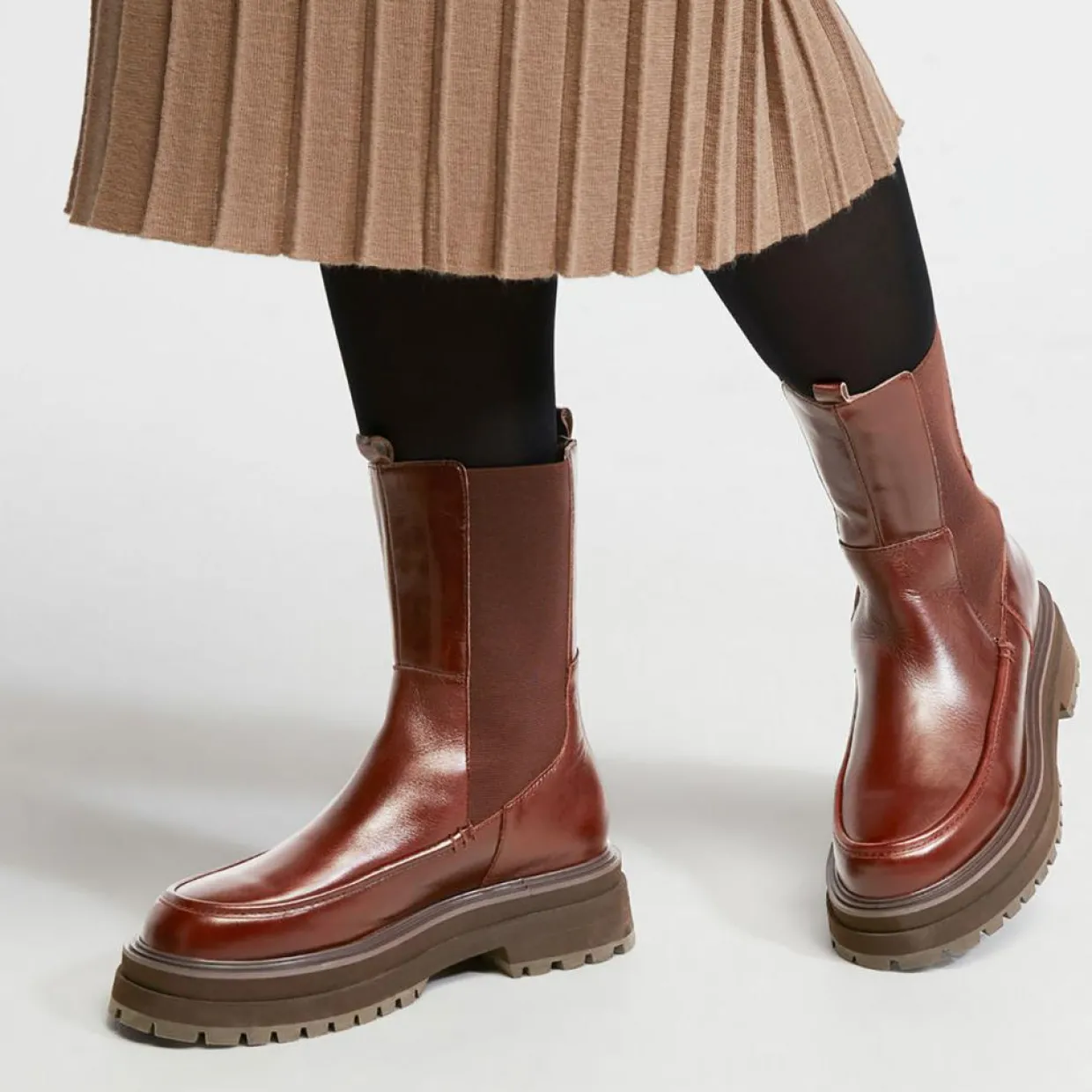 Femme Galeries Lafayette Bottines^Chelsea Boots en Cuir semelle épaisse marron - Talon 4.5 cm