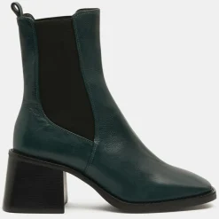 Femme Galeries Lafayette Bottines^Chelsea Boots en Cuir talon flare bout carré vertes - Talon 6 cm