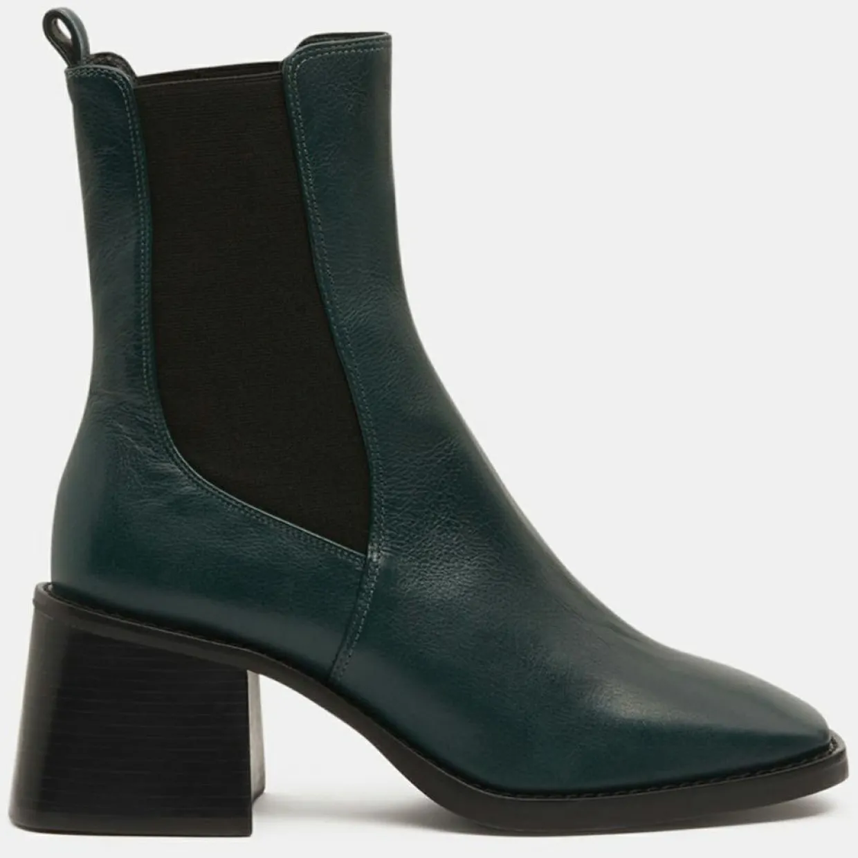 Femme Galeries Lafayette Bottines^Chelsea Boots en Cuir talon flare bout carré vertes - Talon 6 cm