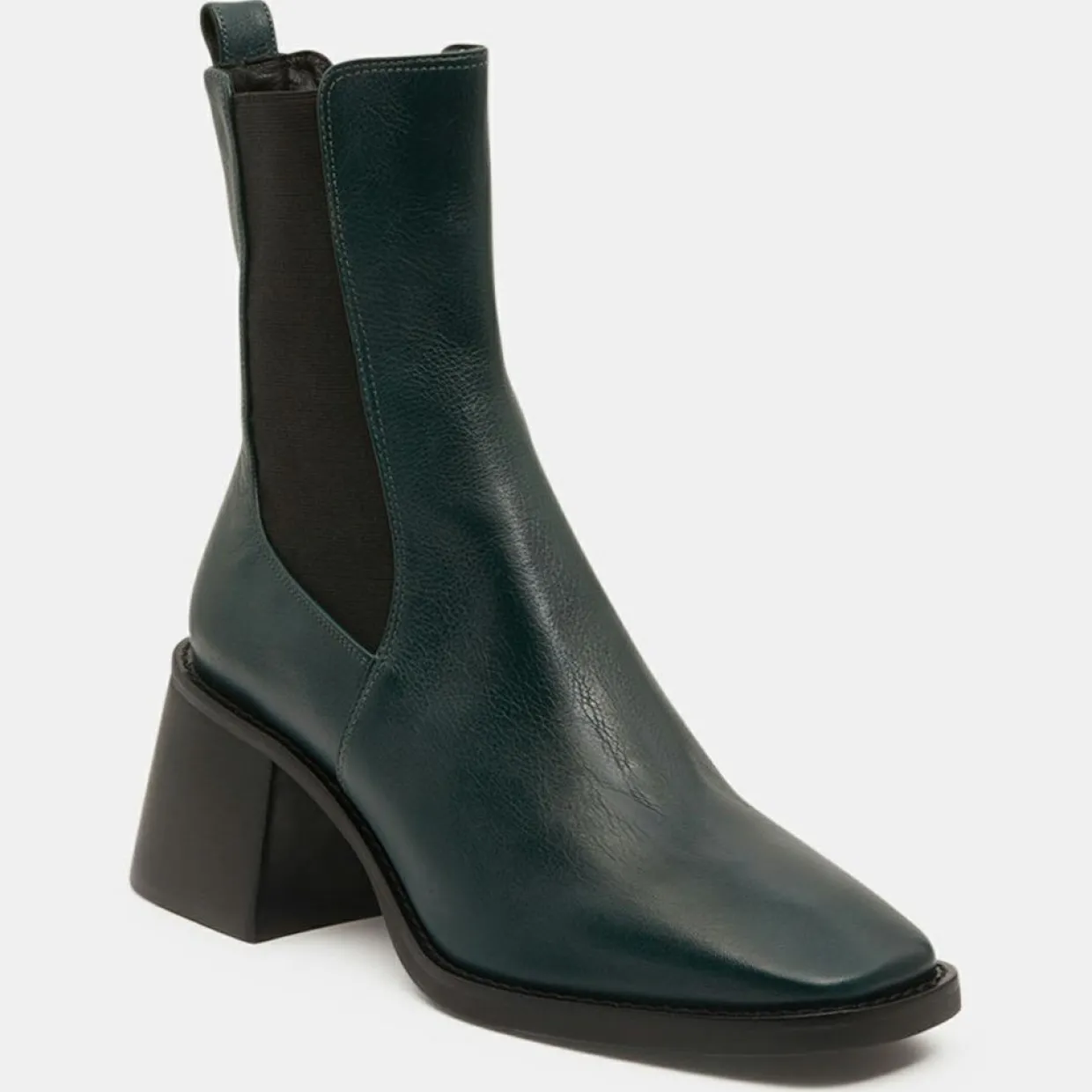 Femme Galeries Lafayette Bottines^Chelsea Boots en Cuir talon flare bout carré vertes - Talon 6 cm