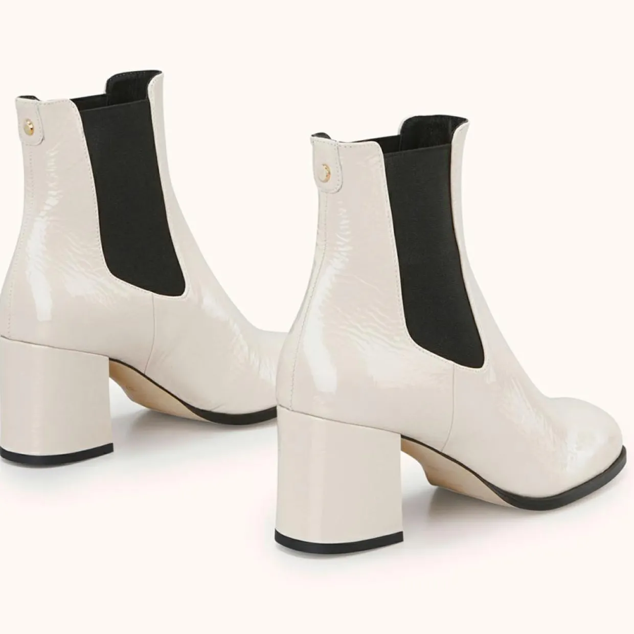 Chelsea Boots en Cuir verni Lanae crème - Talon 6 cm-Cosmoparis