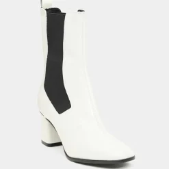 Chelsea Boots en Cuir verni à tige haute écrues - Talon 7 cm-Galeries Lafayette New