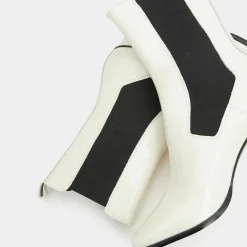 Chelsea Boots en Cuir verni à tige haute écrues - Talon 7 cm-Galeries Lafayette New