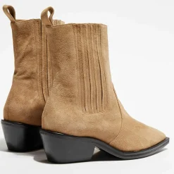 Femme Mari Giudicelli Bottines^Chelsea Boots en Velours de Cuir Hyde beiges