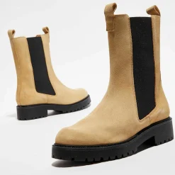 Femme Apologie Bottines^Chelsea boots en Velours de Cuir Alice beiges