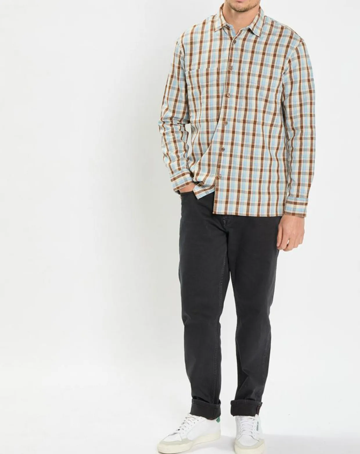 Homme Marc O'Polo Chemises^Chemise 100% Coton Bio Relaxed Fit à carreaux bleu/marron