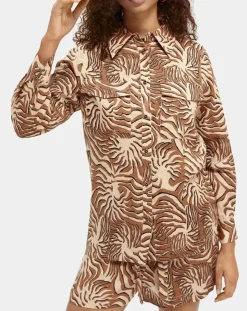 Chemise 100% Lin imprimée corail beige-Scotch & Soda Hot