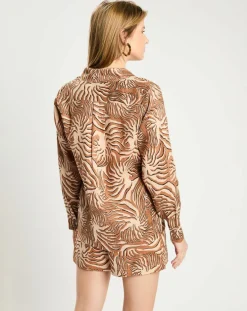 Chemise 100% Lin imprimée corail beige-Scotch & Soda Hot