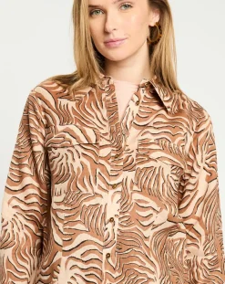 Chemise 100% Lin imprimée corail beige-Scotch & Soda Hot