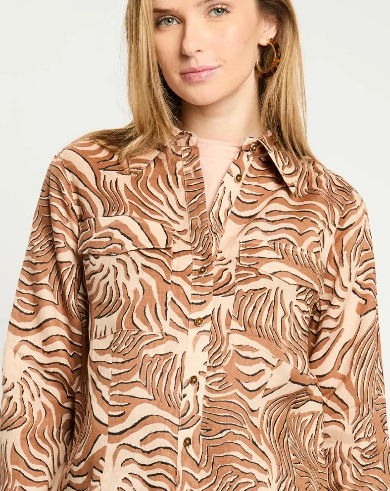 Chemise 100% Lin imprimée corail beige-Scotch & Soda Hot