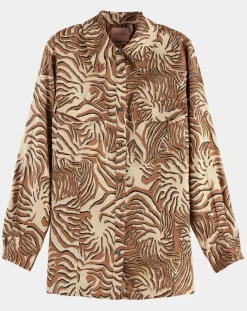 Chemise 100% Lin imprimée corail beige-Scotch & Soda Hot