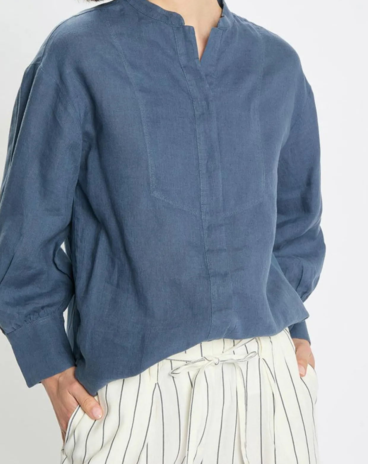 Chemise 100% Lin sans manches Col bleu moyen-Marc O'Polo
