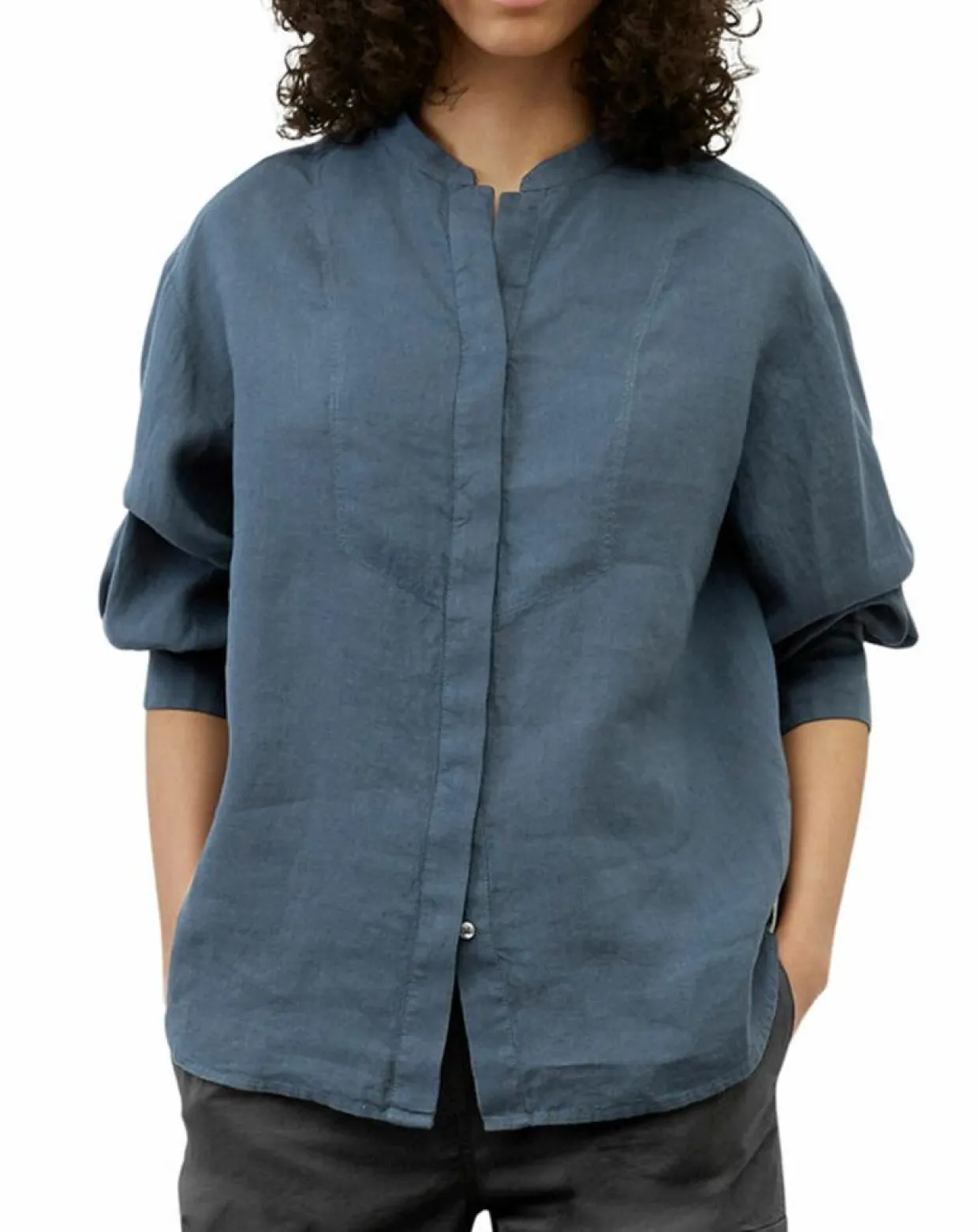 Chemise 100% Lin sans manches Col bleu moyen-Marc O'Polo