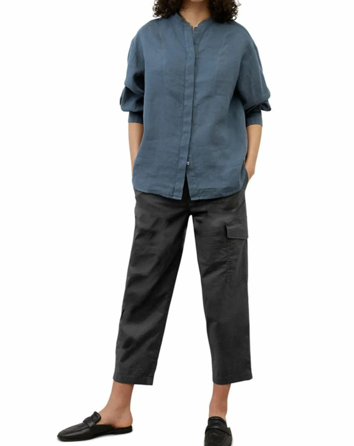 Chemise 100% Lin sans manches Col bleu moyen-Marc O'Polo