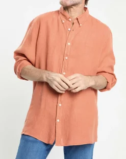 Chemise 100% Lin Slim Fit orange moyen-Hackett London Online