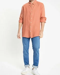 Chemise 100% Lin Slim Fit orange moyen-Hackett London Online