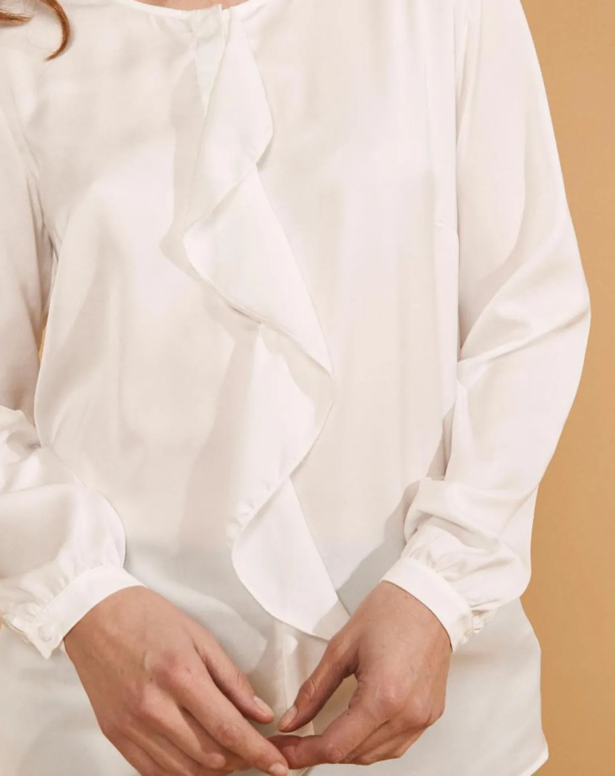 Chemise Ciano à volant beige neige-Devernois Clearance