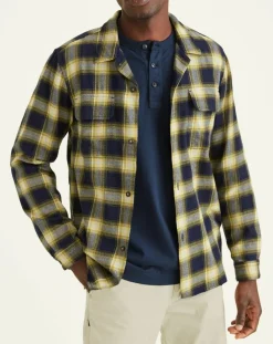 Homme Dockers Chemises^Chemise Classique LS Camp à carreaux touché flanelle bleu marine/jaune