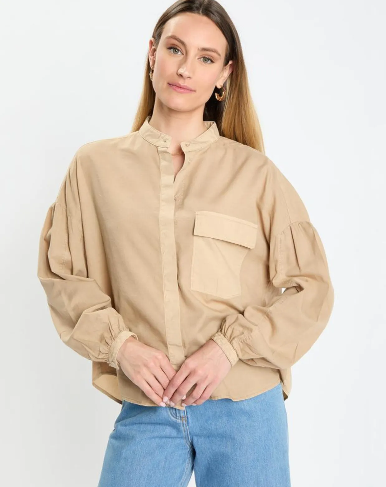 Femme Marc O'Polo Chemises^Chemise Col Mao Poche beige moyen