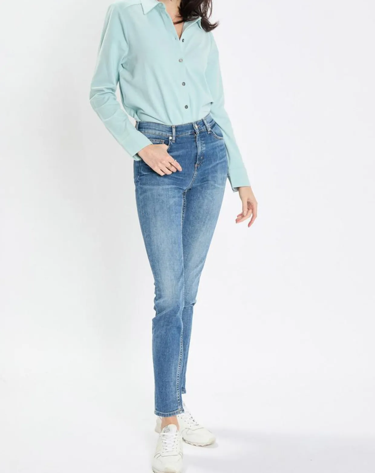 Chemise col polo bleu clair-Marc O'Polo Discount