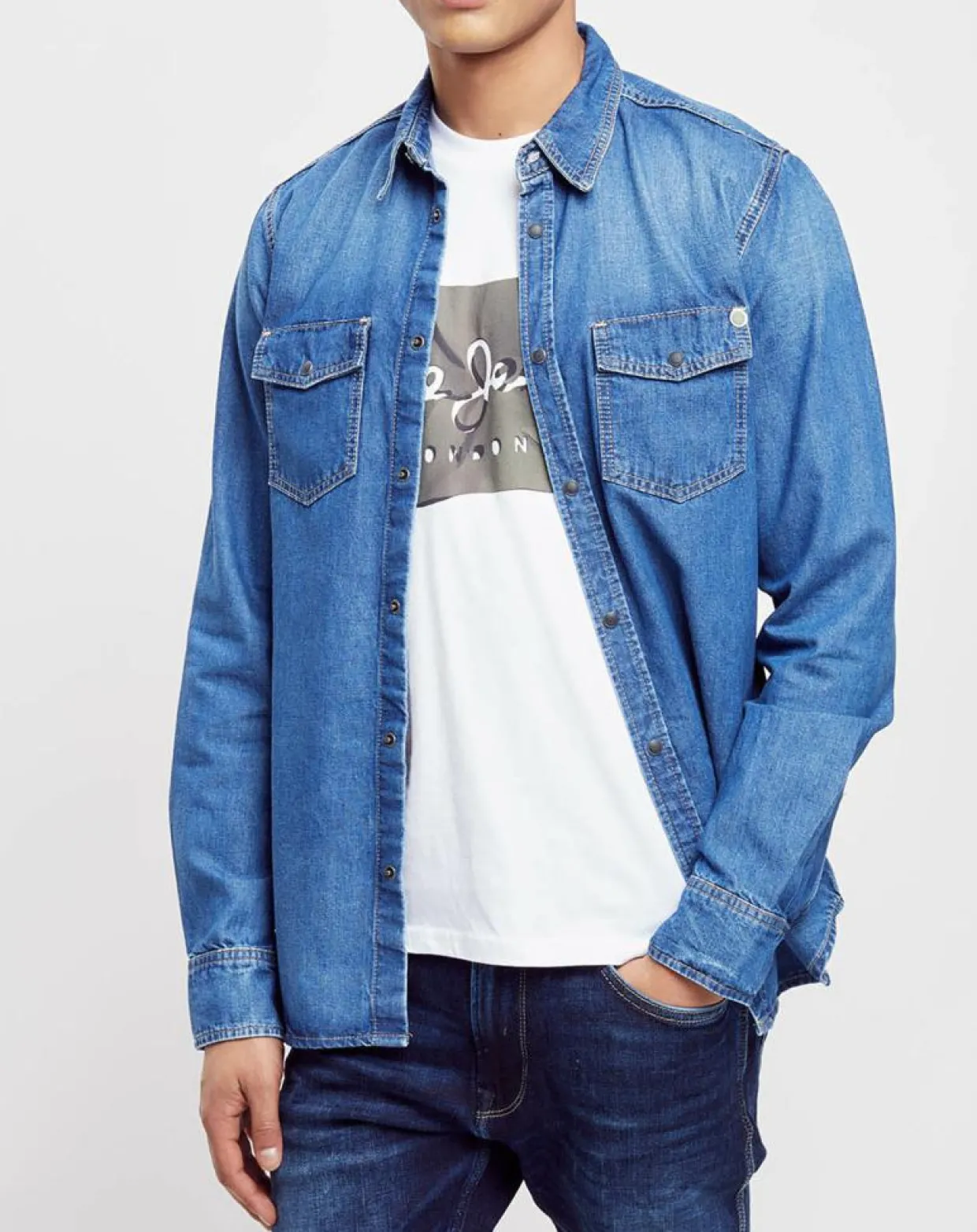Chemise droite en jean Archive bleue-Pepe Jeans Online