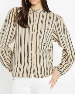 Chemise droite Laurie à rayures beige/noir-Galeries Lafayette Clearance