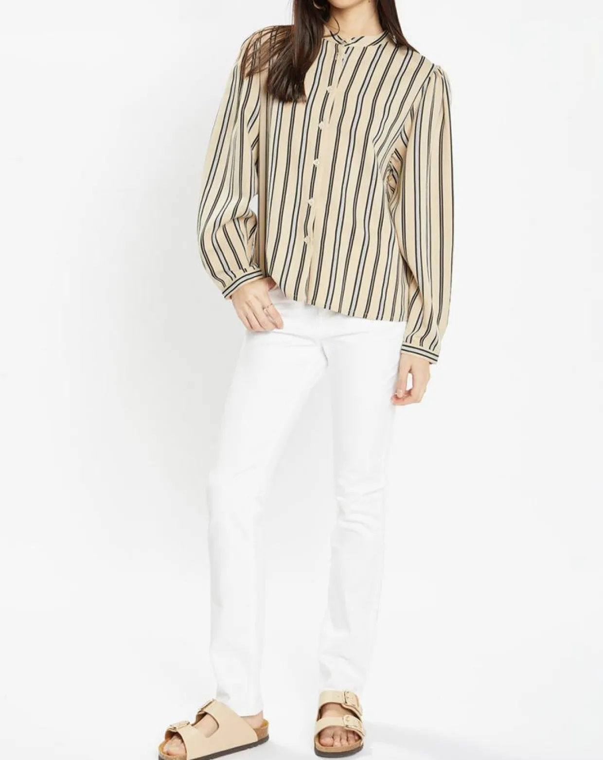 Chemise droite Laurie à rayures beige/noir-Galeries Lafayette Clearance