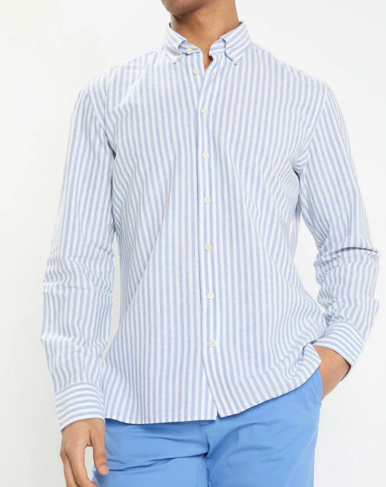 Chemise en Coton & Lin Slim Fit à rayures bleu/blanc-Hackett London Best