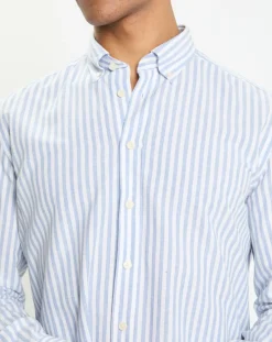 Chemise en Coton & Lin Slim Fit à rayures bleu/blanc-Hackett London Best