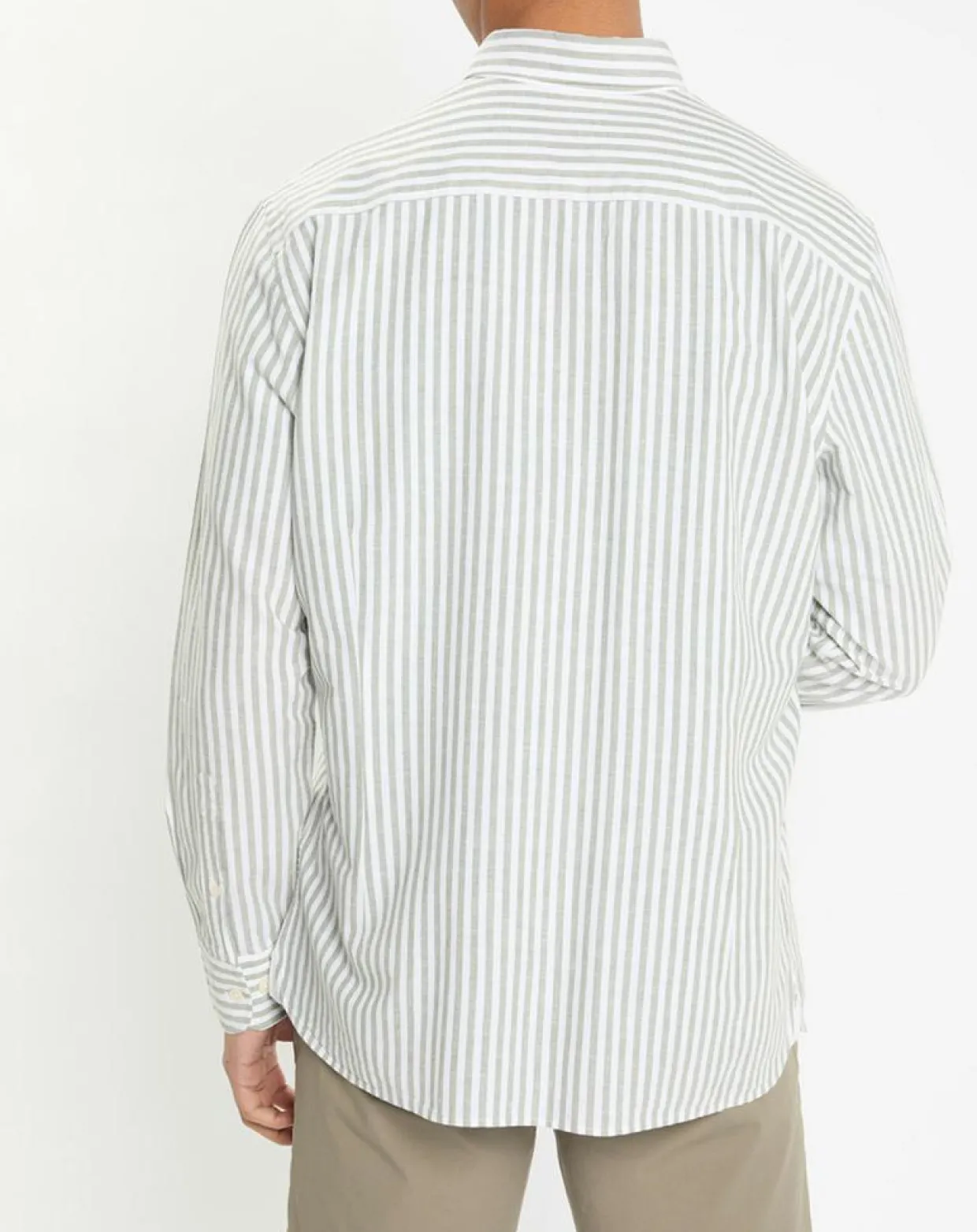 Chemise en Coton & Lin Slim Fit à rayures kaki/blanc-Hackett London Best