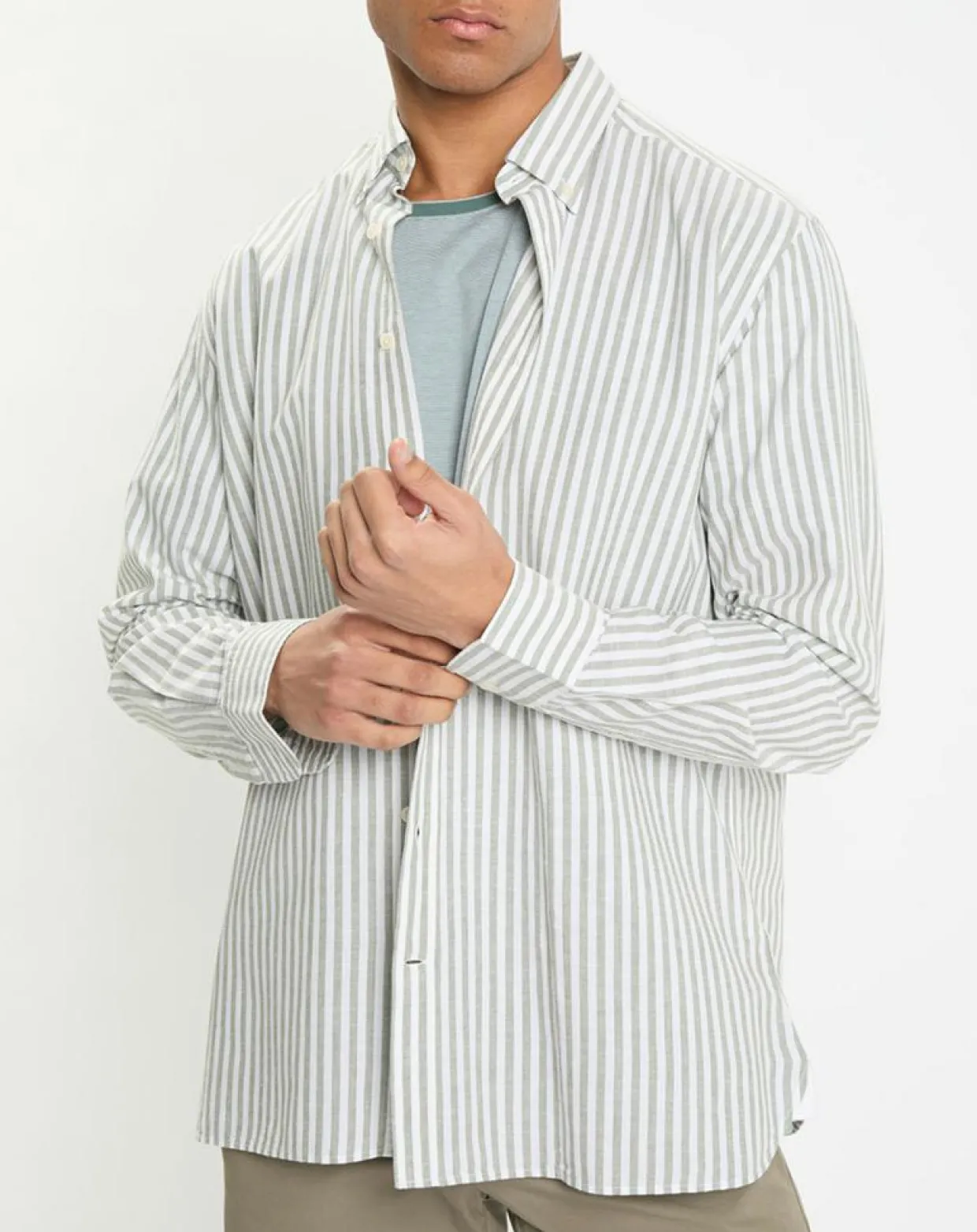 Chemise en Coton & Lin Slim Fit à rayures kaki/blanc-Hackett London Best