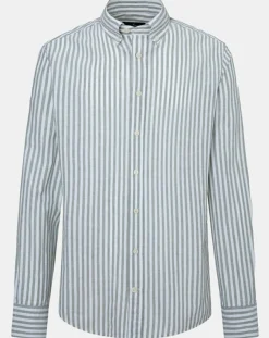 Chemise en Coton & Lin Slim Fit à rayures kaki/blanc-Hackett London Best