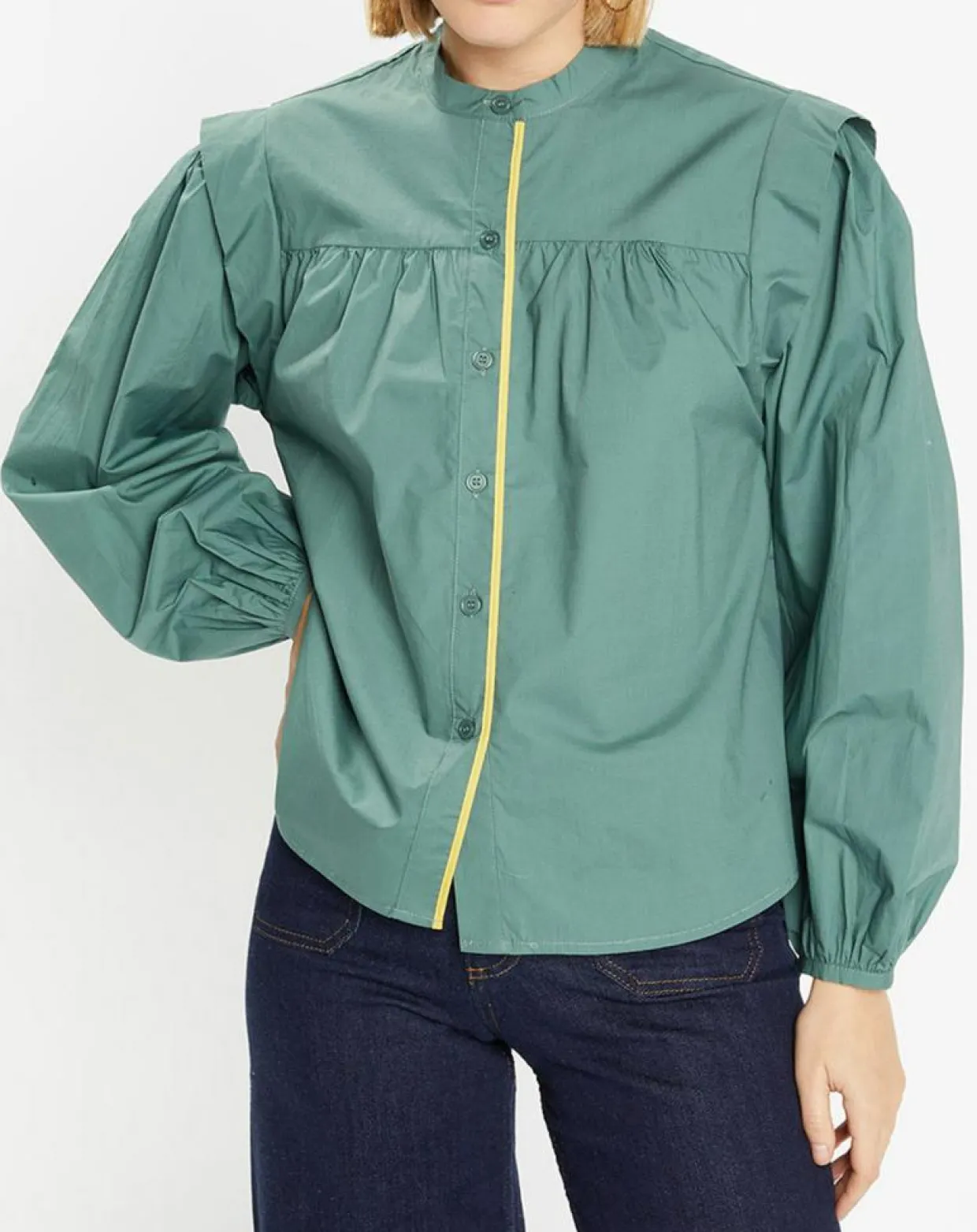 Chemise en Coton Piping emmanchures relief vert-Galeries Lafayette Outlet