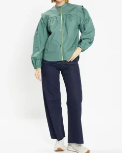Chemise en Coton Piping emmanchures relief vert-Galeries Lafayette Outlet
