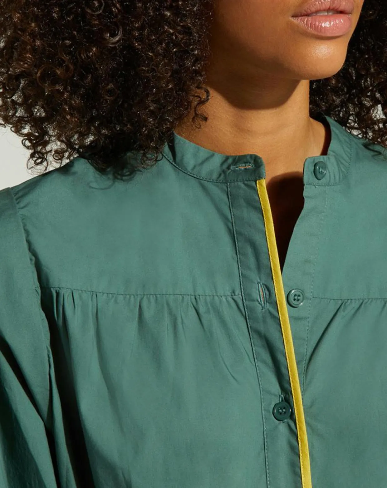 Chemise en Coton Piping emmanchures relief vert-Galeries Lafayette Outlet