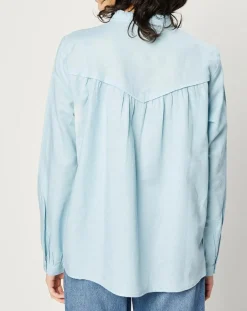 Chemise en Lin & Coton à Col Volant bleu clair-Esprit Sale