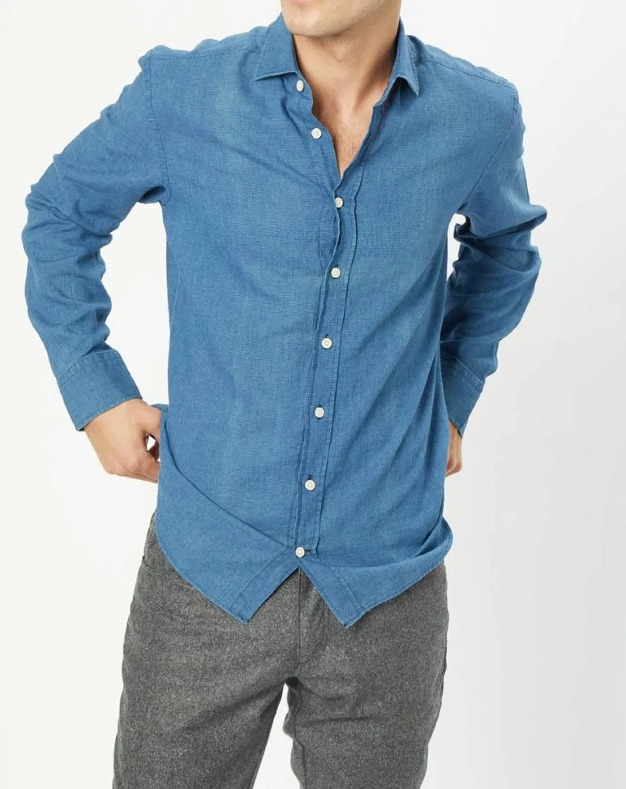 Chemise en Lin & Coton Slim Fit Text micro imprimé bleu moyen-Hackett London Clearance