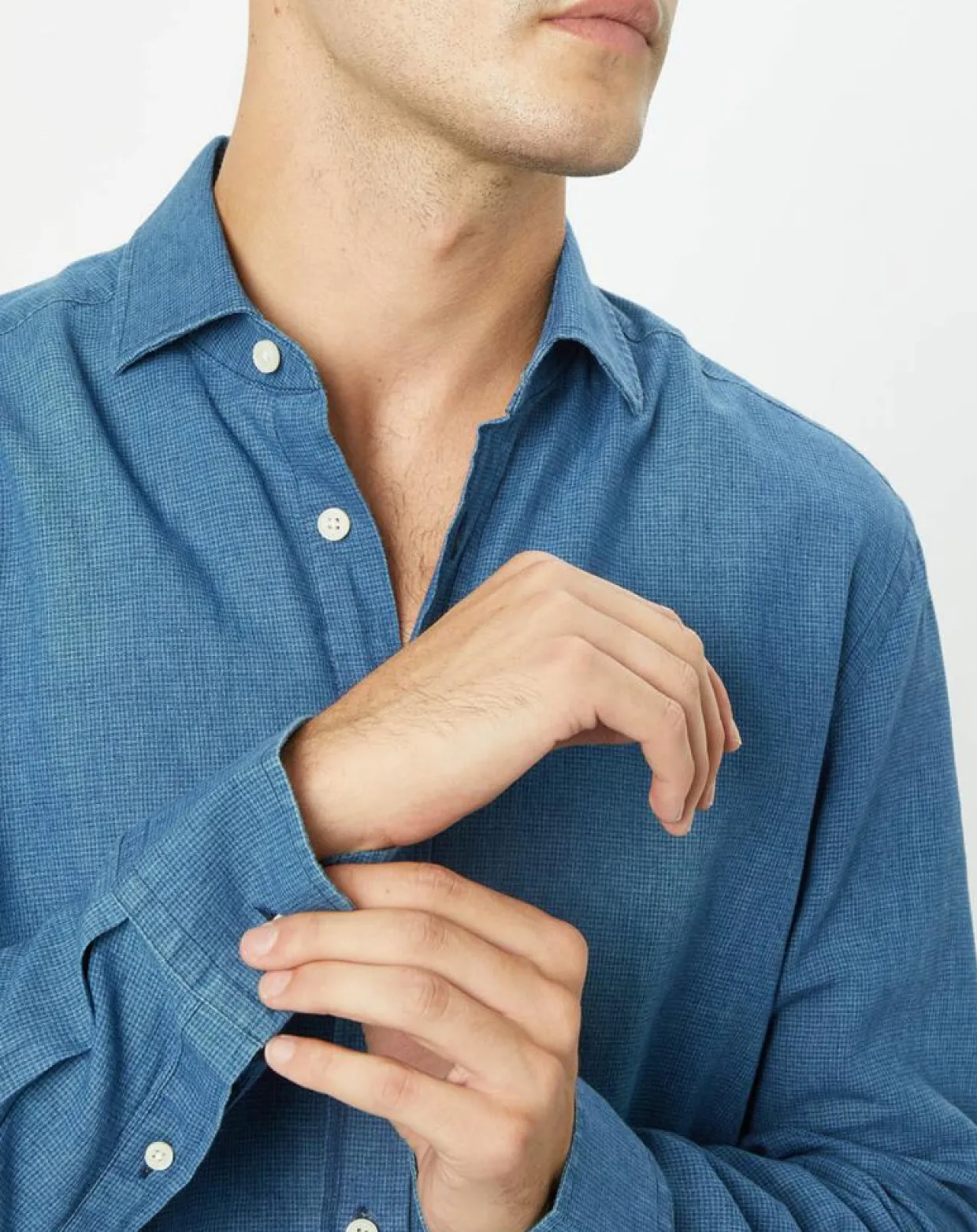 Chemise en Lin & Coton Slim Fit Text micro imprimé bleu moyen-Hackett London Clearance