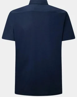 Homme Hackett London Chemises^Chemise en Lin & Coton Slim Fit manches courtes Tricot bleue
