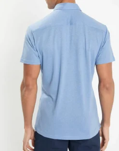Homme Hackett London Chemises^Chemise en Lin & Coton Slim Fit manches courtes Tricot bleu moyen