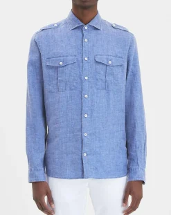 Homme Hackett London Chemises^Chemise en Lin double poche bleu moyen