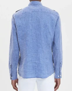 Homme Hackett London Chemises^Chemise en Lin double poche bleu moyen