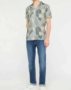 Chemise en Lin mélangé Bowling à imprimé tropical vert clair-Hackett London Discount