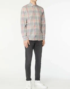 Chemise en Lin mélangé Slim Fit à carreaux multicolore-Hackett London New